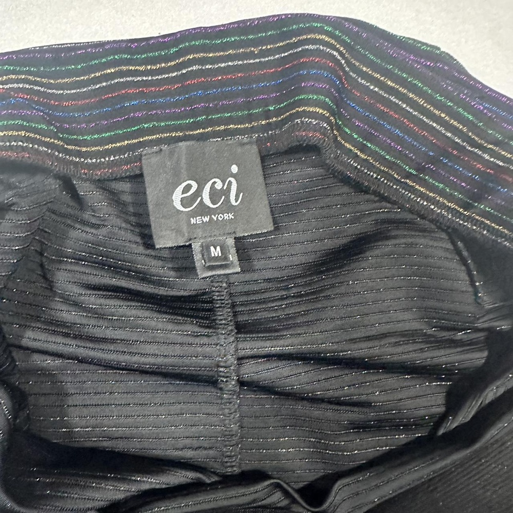 Eci Black Multi-Colored Glitter Striped Knee-Length Pencil Skirt Size Medium - Picture 5 of 8